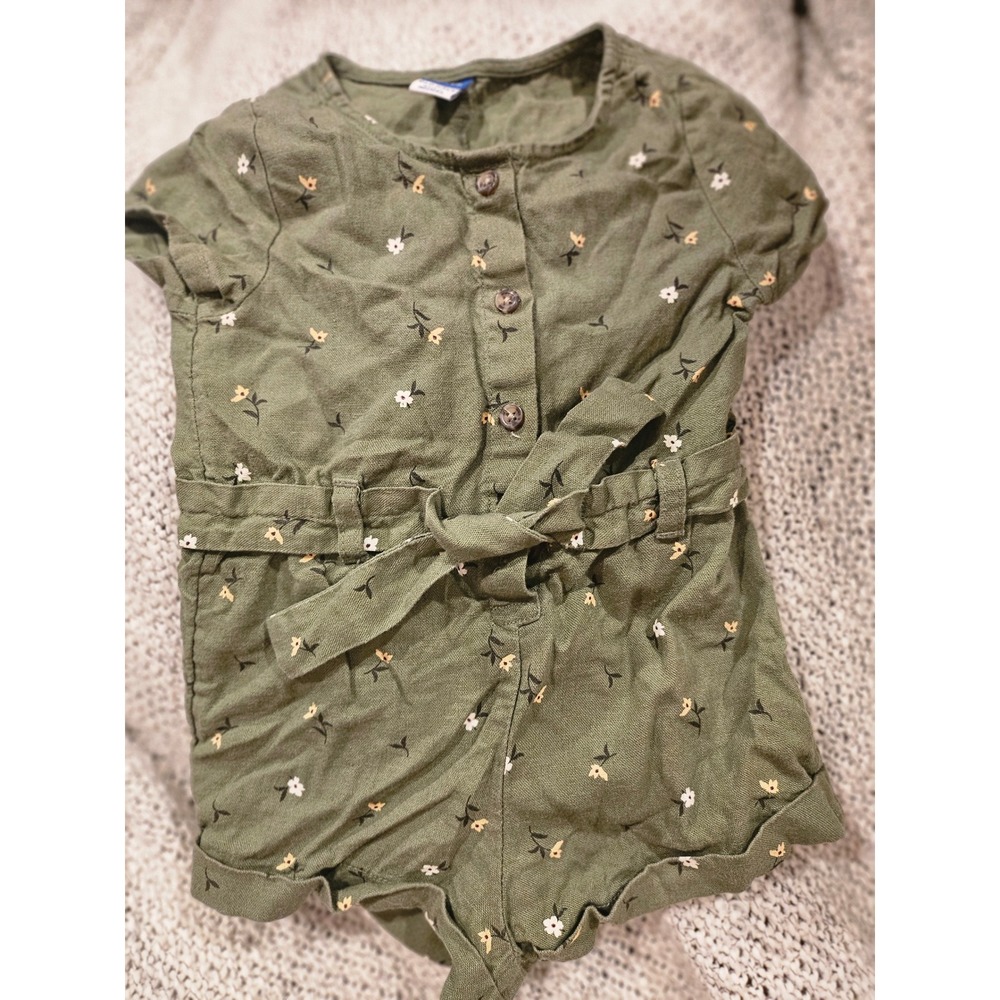 Old Navy Baby Girl Olive Green Floral Linen Blend Romper 18-24M
